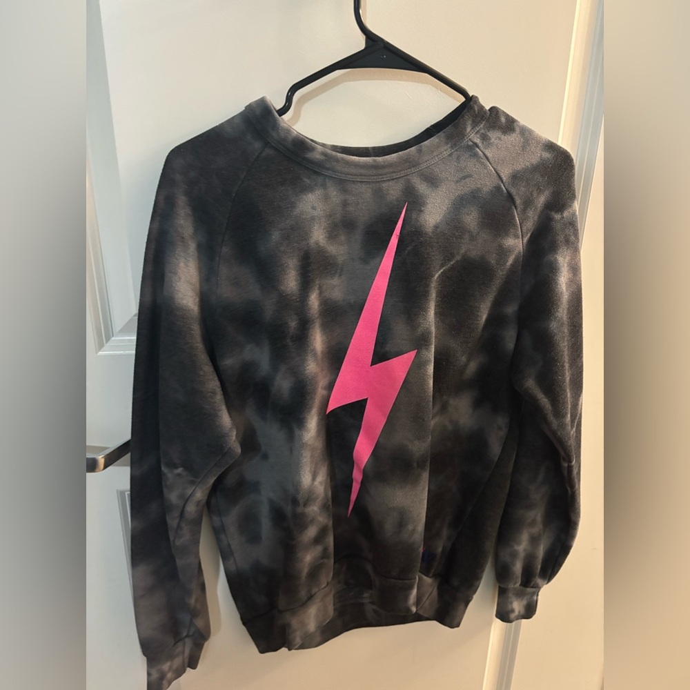 Black Tie-Dye Sweatshirt with Pink Lightning Bolt